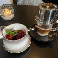 crème brulée with fruit and vietnamese coffee  at Soy in Munich