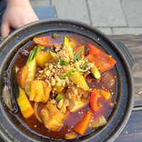 Sweet, sour, satay tofu dish at Soy in Munich