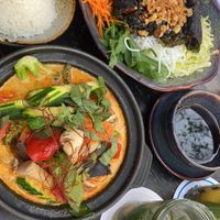 Vegan curry and noodle salat  at Soy in Munich