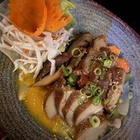 vegan duck with rice and mango sauce  at Soy in Munich