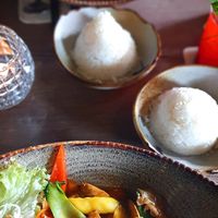 "Beef" and veggies with rice/ chicken sweet-sour at Soy in Munich