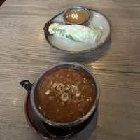 Summer roll and hot sour soup starters  at Soy in Munich