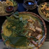 Vegan Pancake, Mango Salad and Rice Flakes Tofu Rolls at Soy in Munich