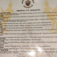 Menu at Bencharong Thai House in Arcata