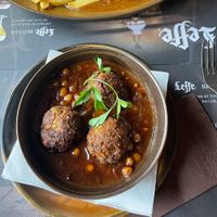 Vegan Ligne Meatballs. Comes with Belgian fries on the side.  at Le Roy d'Espagne in Brussels