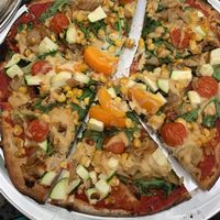 Vegan pizza with cashew cheese  at Rail Trail Cafe in New Paltz