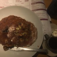 Powah stack veg pancakes w banana blueberry almonds and agave and i think veg butter too  at Lantern Diner in West Hempstead