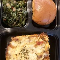 Baked Ziti, Sauteed Kale and Hawaiian Dinner Rol at Abbie's Plant Based Cuisine in Katy
