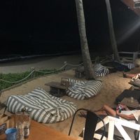 Comfy bean bags to relax and watch the ocean.  at Enzo's on the Beach in Scarness