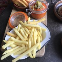 Chips and harissa hummus at The Drawing Board in Leamington Spa