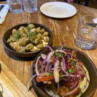 Fried olives (behind!)  at The Drawing Board in Leamington Spa