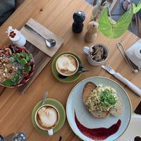 Scrambled tofu and smoothie bowl! Vegan. at Sol Breads Cafe in West End