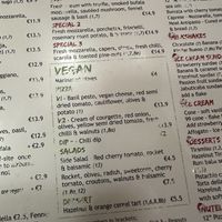 Menu  at Sano in Dublin