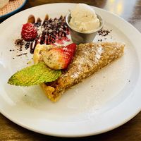 Coconut ginger stem treacle tart with vegan ice cream…delicious 🫶  at The Courtyard in Sidmouth