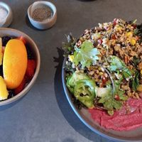 Fruit bowl and PC OG superfood grain bowl at Five5eeds in Park City
