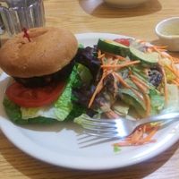 Steak Burger with Side Salad at Loving Cafe in Fort Wayne