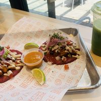 Roasted butternut squash tacos on homemade tortilla at Vibe Organic Kitchen & Juice in Dana Point