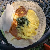 Vegan plate at Messob Ethiopian Cuisine in Victoria