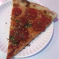 Vegan cheese slice with extra marinara on top. That’s marinara on top, not pepperoni. Not sure if they offer vegan pepperoni   at Scarr's Pizza in New York City