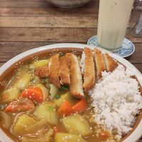 Tofu katsu curry and pineapple and coconut smoothie at Sacred Lotus Cafe in Phnom Penh