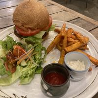 Cheese burger meal  at Sacred Lotus Cafe in Phnom Penh