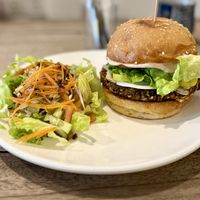 Mushroom burger  at Sacred Lotus Cafe in Phnom Penh