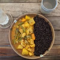 Khmer red curry with tofu and black rice at Sacred Lotus Cafe in Phnom Penh
