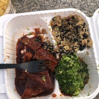 Vegan ribs with quinoa salad and broccoli at NuVegan in Washington