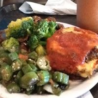Okra, eggplant Parmesan, beef & broccoli at NuVegan in Washington