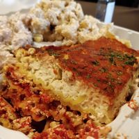 Lasagna with Chicken Salad and Mac n' Cheese at NuVegan in Washington