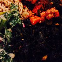 Cold sampler with curries yuba, seaweed, ginger collards and floret salad at NuVegan in Washington