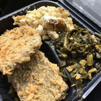 Country fried steak, mac and cheese, collard greens - delicious! at NuVegan in Washington