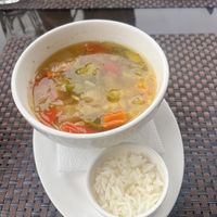 Vegetable soup with rice (vegan, but very oily)  at Terrassa in Khiva