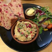 Delicious homemade bread with vegan butter and hummus 🤤 at Olive Branch in Alnwick
