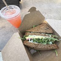 strawberry lemonade and vegan chickpea salad sandwich  at The Trails Cafe in Los Angeles