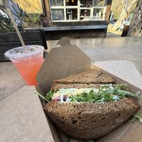 strawberry lemonade and vegan chickpea salad sandwich  at The Trails Cafe in Los Angeles