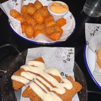 Tater tots and vegan chicken tenders. at 7 Bone in Bournemouth