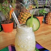 Fresh pineapple juice 🥤 #Veganuary at Tropical Kitchen Cabo in Cabo San Lucas