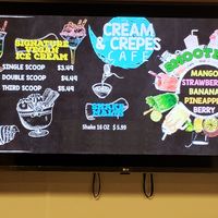 Wall menu at Cream & Crepes Cafe in Richardson