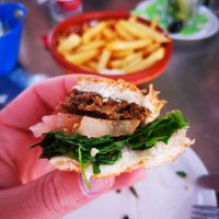 Carrot algae burger at Barril Beach Cafe in Faro