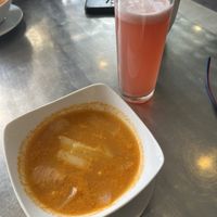 Soup of the day - leek and agua de Sandía   at Yoyu in Tlalnepantla