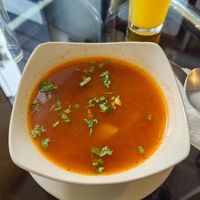 Menu 1st course: potato spinach soup   at Yoyu in Tlalnepantla