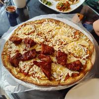 Mine were tacos + half of the pizza (bbq oyster mushrooms) the other half was pepperoni 🍕 both halves were good btw. Coffee was good but on the light sidee  at Yoyu in Tlalnepantla