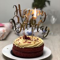 Vegan birthday cake (taste: raspberry and mango)  at Chök in Barcelona