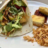 Tofu dog, served with coconut bacon  at Umami in Crete