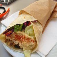 Quinoa burger wrap -vegan and yummy at Umami in Crete