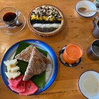 PB and dates stuffed french toast and spirulina smoothie bowl  at Free Bird Cafe in Chiang Mai