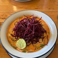 Vegan khao soi noodles!  at Free Bird Cafe in Chiang Mai