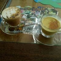 lavender coffee, golden milk at Free Bird Cafe in Chiang Mai