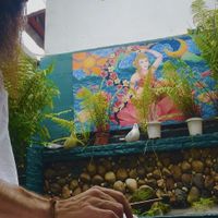 Music making tools in the outdoor terrace  at Free Bird Cafe in Chiang Mai
